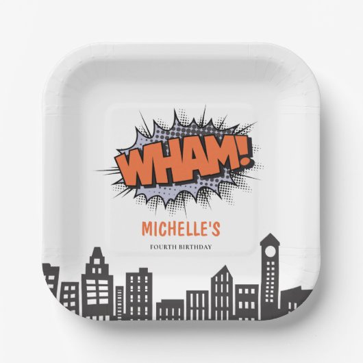 Stripboek Superheld Verjaardag Papieren Bordje (Voorkant)