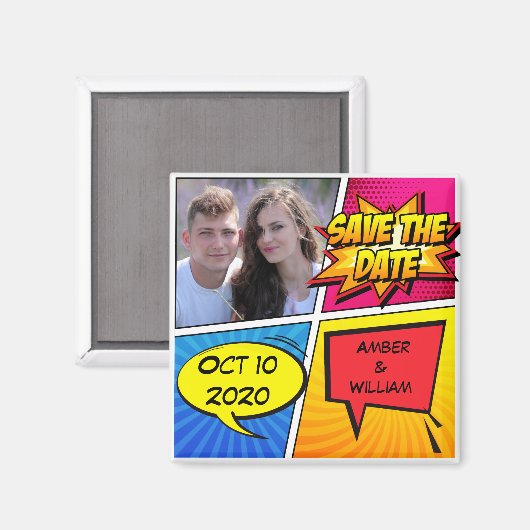 Stripboek Superhero Save The Date Magneet (Voorkant / Achterkant)