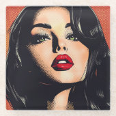 Stripboek Vrouw Groene Ogen Retro Ben-Day Stippen Glazen Onderzetter (Voorkant)