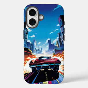 Stripboekauto rijdt snel iPhone 16 hoesje