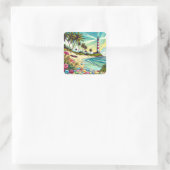 stripboekstijl Tropical Paradise Vierkante Sticker (Tas)