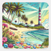  stripboekstijl Tropical Paradise Vierkante Sticker (Voorkant)