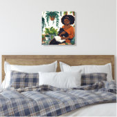 Stripboekstijl Vrouw, Kat en Boek Canvas Afdruk (Insitu (Slaapkamer))