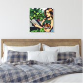 Stripboekstijl Vrouw, Kat en Boek Canvas Afdruk (Insitu (Slaapkamer))