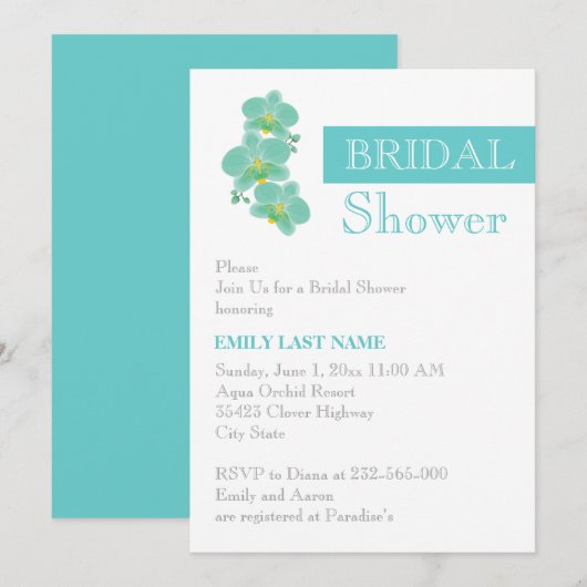 Stripe & aqua blauw orchidee bruiloft vrijgezellen kaart (Voorkant / Achterkant)