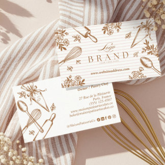 Stripe Baking Utensil Pastry Cake Bakery Shop Logo Visitekaartje