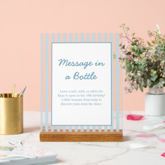 Stripe Beach Club Message In a Bottle keepsake Acryl Bord (Huwelijk)