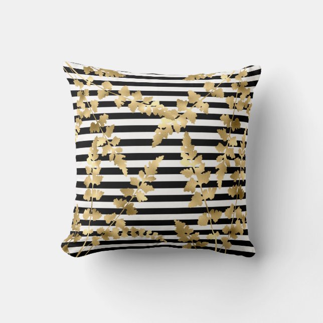 Stripe Black Gold leaf dubbelzijdige hamptons Kussen (Voorkant)