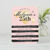 Stripe Black Pink Gold ballon - Uitnodiging van ve (Staand voorkant)