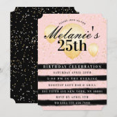 Stripe Black Pink Gold ballon - Uitnodiging van ve (Voorkant / Achterkant)