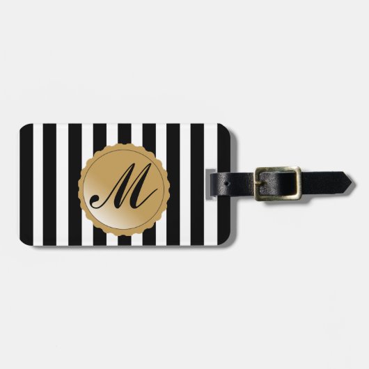 Stripe Black White Gold - aangepast monogram Bagagelabel (Voorkant horizontaal)