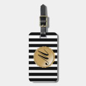 Stripe Black White Gold - aangepast monogram Bagagelabel (Voorkant verticaal)