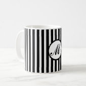 Stripe Black White - Mok voor aangepaste monogram  (Voorkant links)