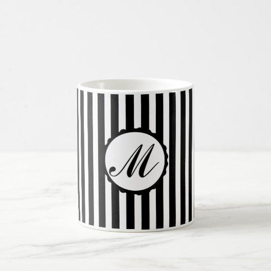 Stripe Black White - Mok voor aangepaste monogram  (Center)