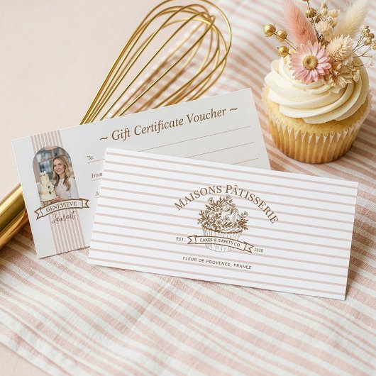 Stripe Bloemige Cupcake Bakkerij Winkel Giftcertif