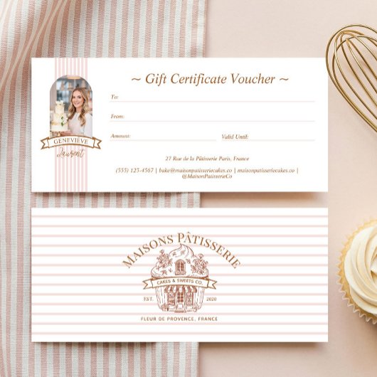 Stripe Bloemige Cupcake Bakkerij Winkel Giftcertif