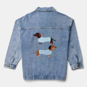 Stripe Blue Schattigee teckel Pet Lovers Denim Jacket (Achterkant)