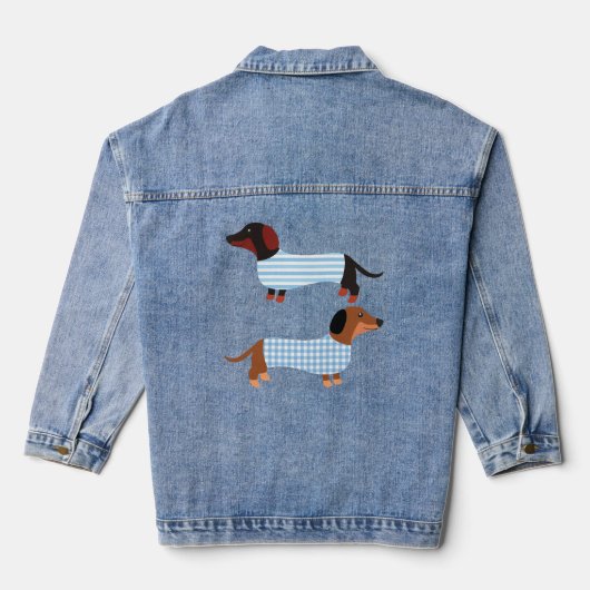 Stripe Blue Schattigee teckel Pet Lovers Denim Jacket (Achterkant)