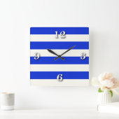 stripe blue white beige.ai vierkante klok (Huis)