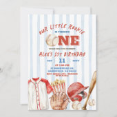 Stripe Boy Baseball Rookie Game Eerste Verjaardag Kaart (Voorkant)