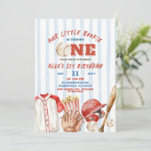 Stripe Boy Baseball Rookie Game Eerste Verjaardag Kaart (Staand voorkant)