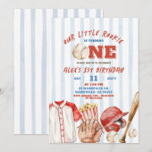 Stripe Boy Baseball Rookie Game Eerste Verjaardag Kaart (Voorkant / Achterkant)