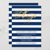 Stripe bruiloft uitnodiging sjabloon blauwe marine (Voorkant / Achterkant)