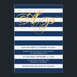 Stripe bruiloft uitnodiging sjabloon blauwe marine<br><div class="desc">Moderne,  nautische,  chic custom nodig in elgant marine blue. U kunt de kleur van initialen eenvoudig wijzigen door op de knop "Aanpassen" te klikken. Zoek geschikte kantoorbenodigdheden en meer opties in onze winkel: http://www.zazzle.co.uk/designbyredline/gifts?cg=196521080171907543</div>