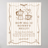 Stripe Coffee Baby shower Belly Sign Poster (Voorkant)