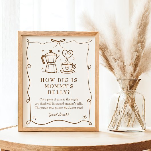 Stripe Coffee Baby shower Belly Sign Poster