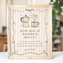 Stripe Coffee Baby shower Belly Sign Poster