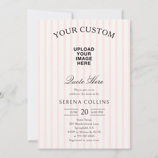  Stripe Custom Afbeelding Blush Baby shower Kaart (Voorkant)