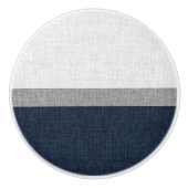 Stripe Dark Blue Gray Ash Graphic Burlap Patroon Keramische Knop (Voorkant)