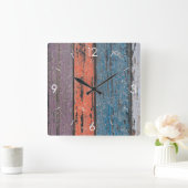  Stripe Design Rustieke Country Houten Decor Vierkante Klok (Huis)