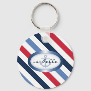 Stripe- en Anchor-gepersonaliseerde Nautical Patte Sleutelhanger
