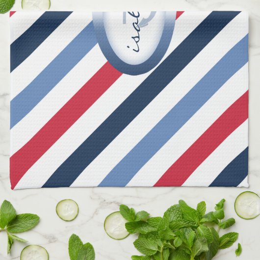 Stripe- en Anchor-gepersonaliseerde Nautical Patte Theedoek (Gevouwen)