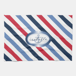 Stripe- en Anchor-gepersonaliseerde Nautical Patte Theedoek