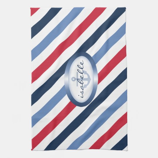 Stripe- en Anchor-gepersonaliseerde Nautical Patte Theedoek (Verticaal)