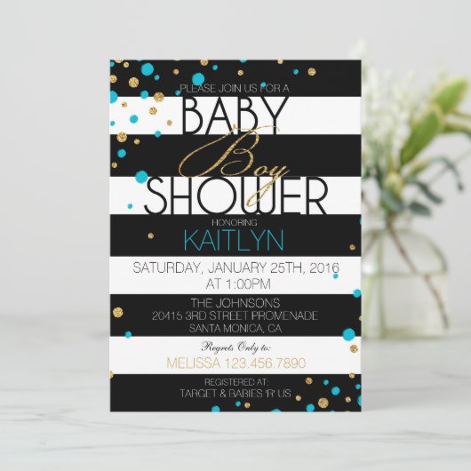 Stripe en Glitter Stippen Baby shower Uitnodiging (Staand voorkant)