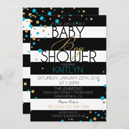 Stripe en Glitter Stippen Baby shower Uitnodiging (Voorkant / Achterkant)