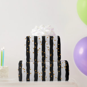 Stripe en Gold-Stippen op zwart Cadeaupapier