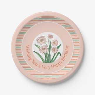 Stripe en perzikFloral Papieren Bordje