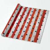 Stripe en Polka Dots op Sheen Red Satin Cadeaupapier (Uitgerold)