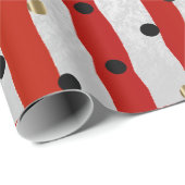 Stripe en Polka Dots op Sheen Red Satin Cadeaupapier (Rol Hoek)