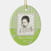 Stripe en sneeuwvlokken lichtgroen keramisch ornament (Rechts)