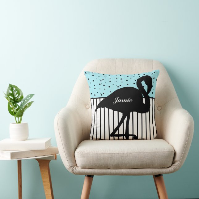 Stripe en Stippen Moderne Flamingo Black White Aqu Kussen (Stoel)