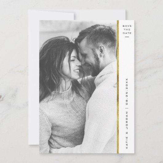 Stripe Faux Gold Foil Photo Save Date Cards Save The Date (Voorkant)