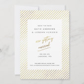 Stripe Faux Gold Foil Photo Save Date Cards Save The Date (Achterkant)