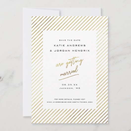 Stripe Faux Gold Foil Photo Save Date Cards Save The Date (Achterkant)