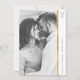 Stripe Faux Gold Foil Photo Save Date Cards Save The Date